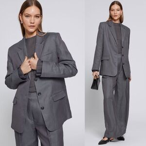 & Other Stories Relaxed Single-Breasted Blazer Grey Silk Linen Size 6 NWT